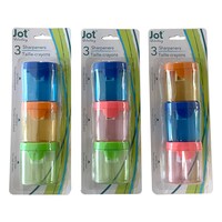 Jot Colorful Enclosed Pencil Sharpeners, Assorted Colors, 3-Piece Pack. — Dollar Tree