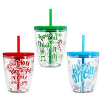 Stemless Glitter Mug With Straw And Lid, Assorted Colors — Dollar Tree