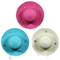 Girls' Straw Hats with Embellishments, 12.125x4.5 in. — Dollar Tree