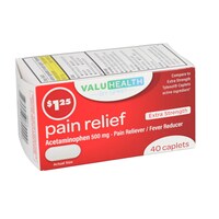 ValuHealth Extra Strength 500-mg. Acetaminophen Pain Relief Caplets, 40-Count. Bottles — Dollar Tree