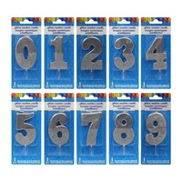 Birthday Bling Glitter Silver Number Candle, 1 Count. — Dollar Tree
