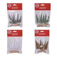 Christmas House Mini Bottle Brush Trees, Assorted Colors, 6-Piece Pack — Dollar Tree