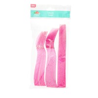 Caterer's Corner Pink Glitter Assorted Plastic Cutlery, 24-Count. Packs — Dollar Tree