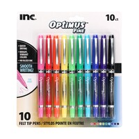 Inc. Optimus Felt Tip Pens, Assorted Colors, 10-Piece Pack. — Dollar Tree