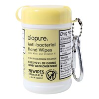 Biopure Anti-Bacterial Hand Wipes With Aloe And Vitamin-E, 20-Piece Pack. — Dollar Tree