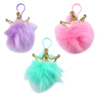 Colorful Pom Pom Keychains with Golden Crowns — Dollar Tree (SKU 308202)