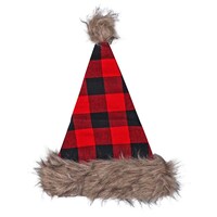 Christmas House Buffalo Check Santa Hats with Faux Fur Trim, 12.375x11.125 in. — Dollar Tree