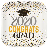 2020 Congrats Grad Square White Confetti 9x9-in. Plates, 12-ct. Packs — Dollar Tree penny item