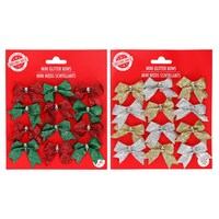Christmas House Mini Glitter Bow, Assorted Colors, 12-Piece Pack. — Dollar Tree