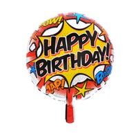 Bulk Boom Zap Pow Round Foil Happy Birthday Balloons 18 In