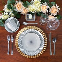 Black and White Dashed-Pattern Dinnerware Collection — Dollar Tree (SKU e427)