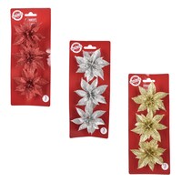 Christmas House Glitter Poinsettia Ornament Clip, Assorted Colors, 3-Piece Pack — Dollar Tree