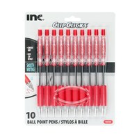 Inc. ClipClicks Red Ballpoint Pens, 10-Piece Pack. — Dollar Tree