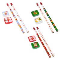 Elf on the Shelf Pencils and Erasers, 4-pc. Sets — Dollar Tree penny item