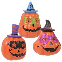 Glittery Whimsical Polyresin Jack-o-Lantern Decorations — Dollar Tree penny item