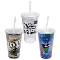 Graduation 2019 Double Wall Tumblers with Lids and Straws, 14 oz. — Dollar Tree (SKU 288300)