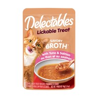 Delectables Savory Broths Tuna and Salmon Lickable Cat Treat, 1.4 oz — Dollar Tree