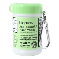 Biopure Anti Bacterial Hand Wipes with Aloe & Vitamin E Fresh Scent, 20-Piece Pack. — Dollar Tree