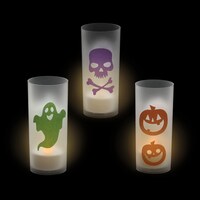Halloween Glitter Tealight Candle with LED Lights, 1.89 x 4.25 x 1.89 in. — Dollar Tree penny item