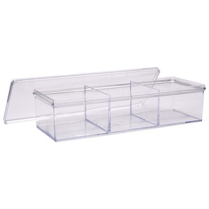 Essentials Clear Plastic 3-Compartment Storage Trays with Lids, 8x3x2 in.