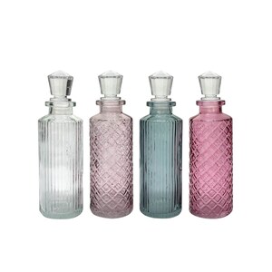Decorative Hammered Glass Bottles with Stoppers 6.875 x 2.625 in.