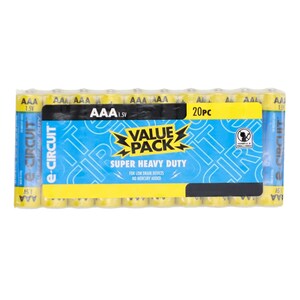 E-Circuit Value Pack Super Heavy Duty 1.5v AAA Batteries, 20-pc Pack.