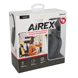 Pro Airex Premium Noise-Isolating Black Wireless Bluetooth Headphones, 1-ct. Pack