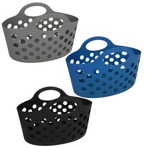 Basket with Handles 3 count Plastic Oval Carry Totes 12x7x7 (Black, Dark  Gray, Navy Blue)