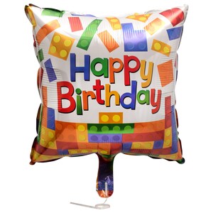Happy Birthday Balloons Dollar Tree Square Happy Birthday Building Blocks Foil Balloons, 18X18-In.