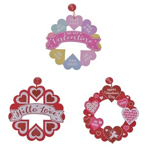 Wooden Heart Wreath Wall Signs for Valentine's Day,