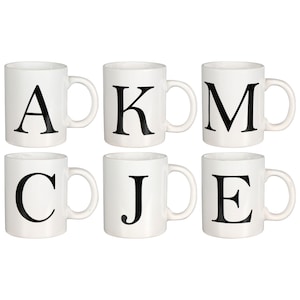 Monogrammed White Mugs with Black Letters, 16-oz.
