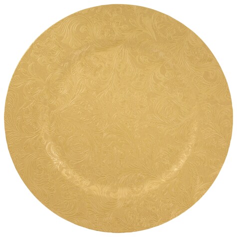 View Embossed FloralPattern Gold Plastic Charger