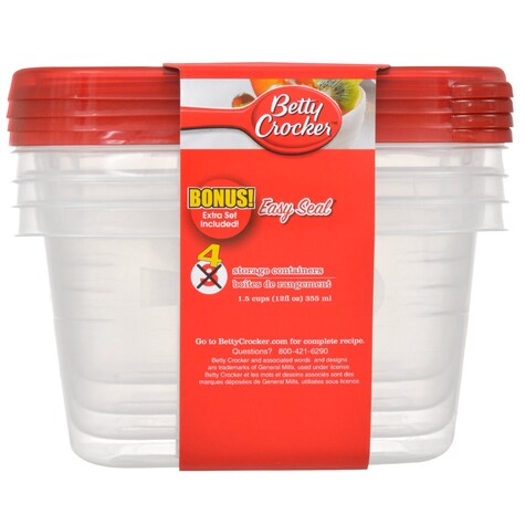Bulk Betty Crocker Easy Seal Rectangular Plastic Storage Containers, 4