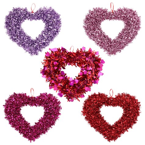View Valentine's Day Tinsel Heart Decorations,