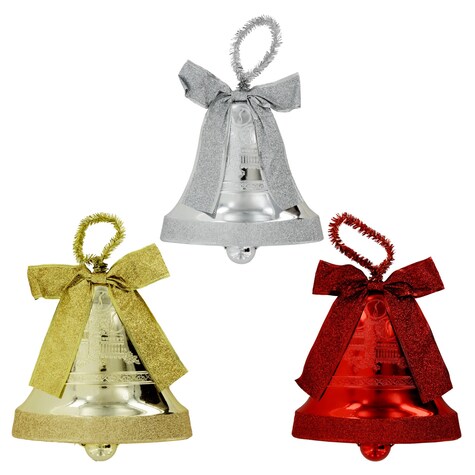 Bulk Chrsitmas House Large Plastic Bell Decorations With Bows