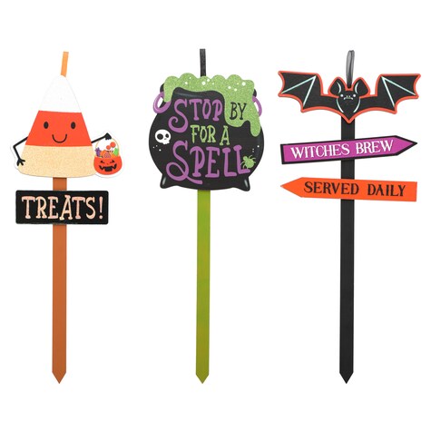View Halloween Wooden Yard Stake Signs,