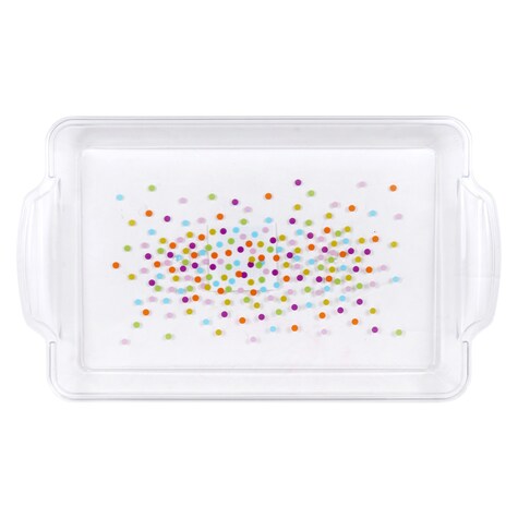 Bulk Caterer's Corner Clear Plastic Trays with Colorful Dots, 7.125x13