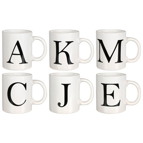 View Monogrammed White Mugs with Black