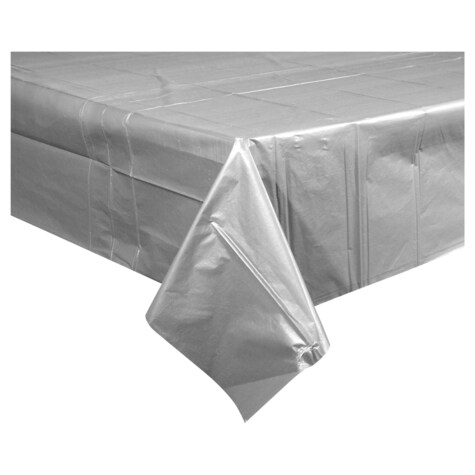 View Gray/Silver Rectangular Plastic Table Covers,