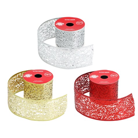 View Crafter's Square Christmas Glitter Ribbon,