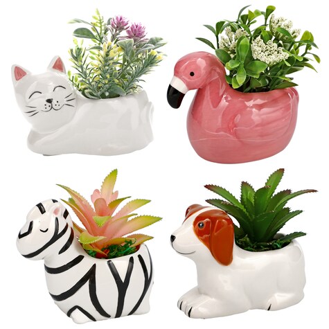 View Ceramic Animal Planters, 5.125x3.5x4.125 in.