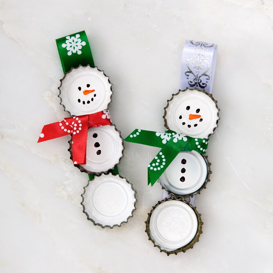 Bottle Cap Snowman Ornaments Dollar Tree