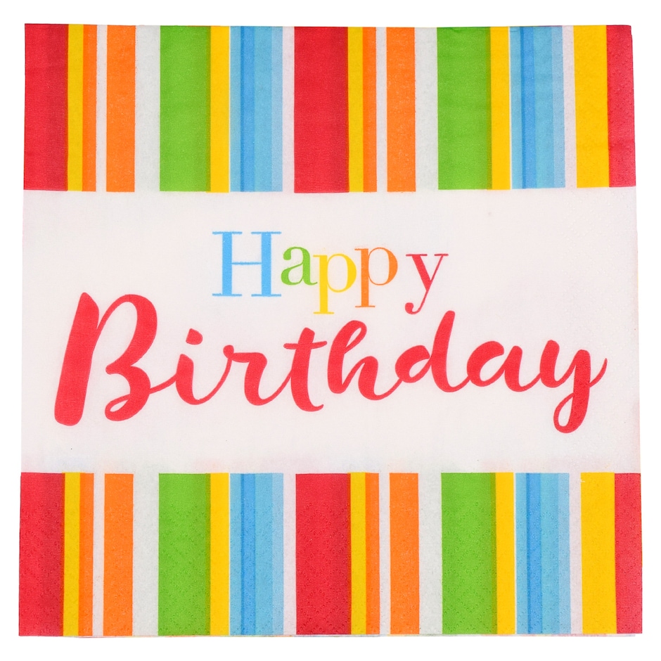 Bulk Happy Birthday Stripes Paper Lunch Napkins, 20ct. Packs Dollar Tree