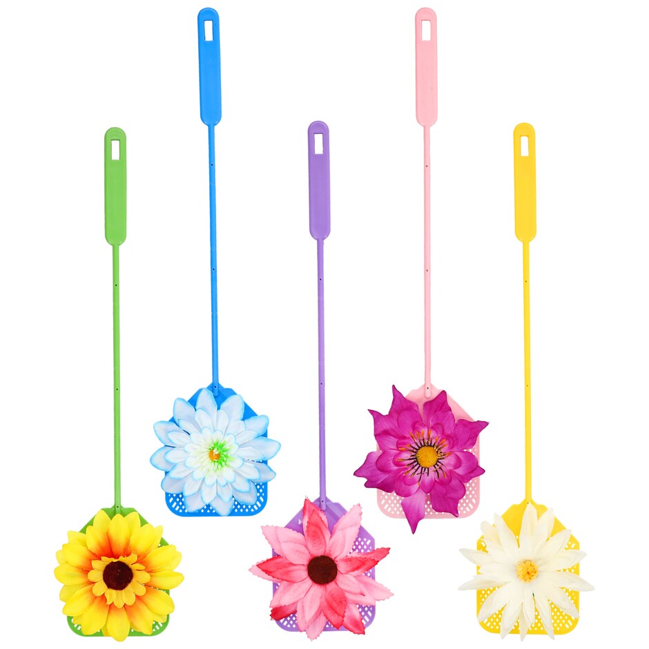 Bulk Essentials Plastic Fly Swatters with Flower Embellishments, 20 in
