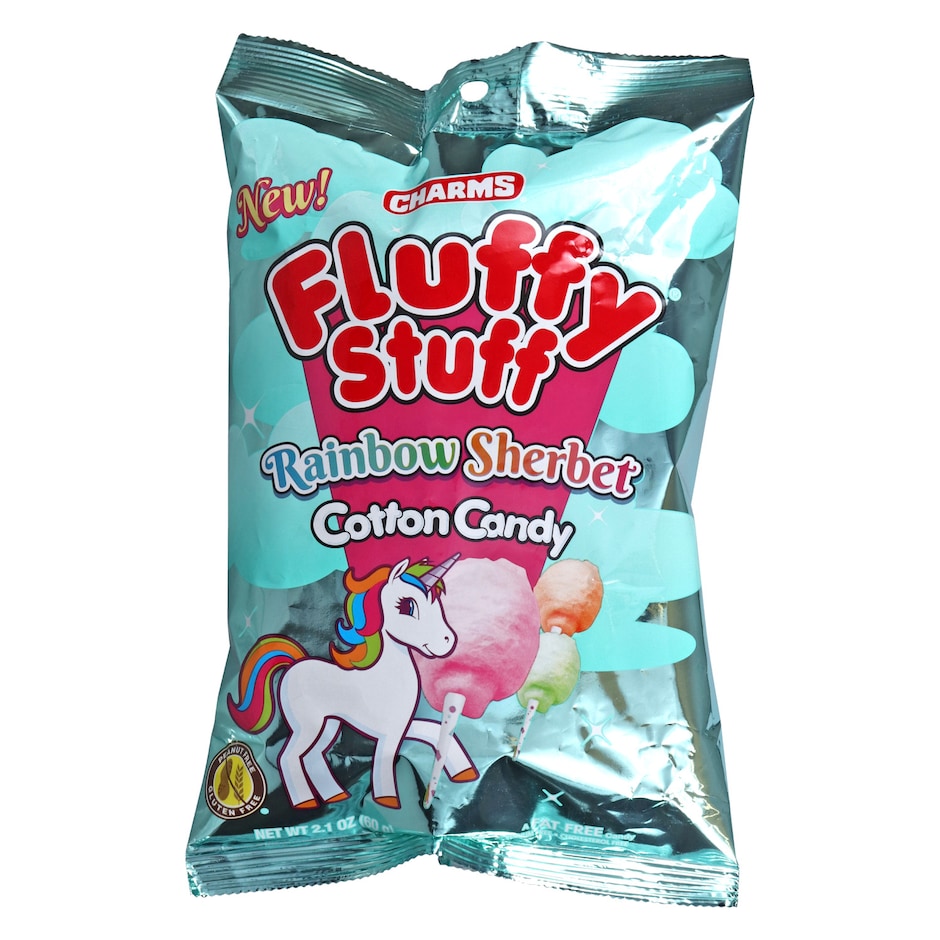 Bulk Charms Fluffy Stuff Rainbow Sherbet Flavored Cotton Candy, 2.1oz. Bags Dollar Tree