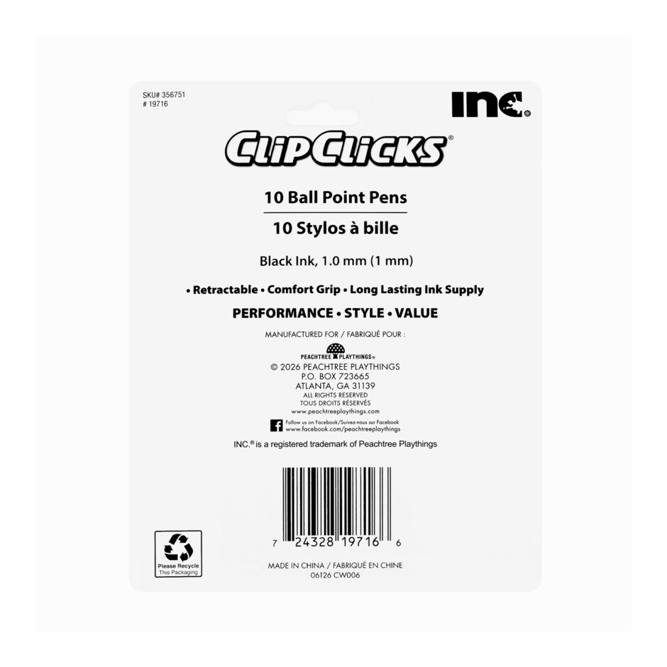 Lapiceros Inc ClipClicks Tinta Negra, Paquete de 10 - Escribe sin parar! 2