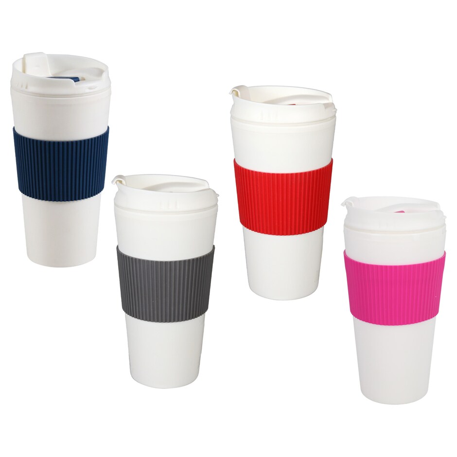 Bulk White Travel Tumblers with FallColored Sleeves, 7x3.62 in