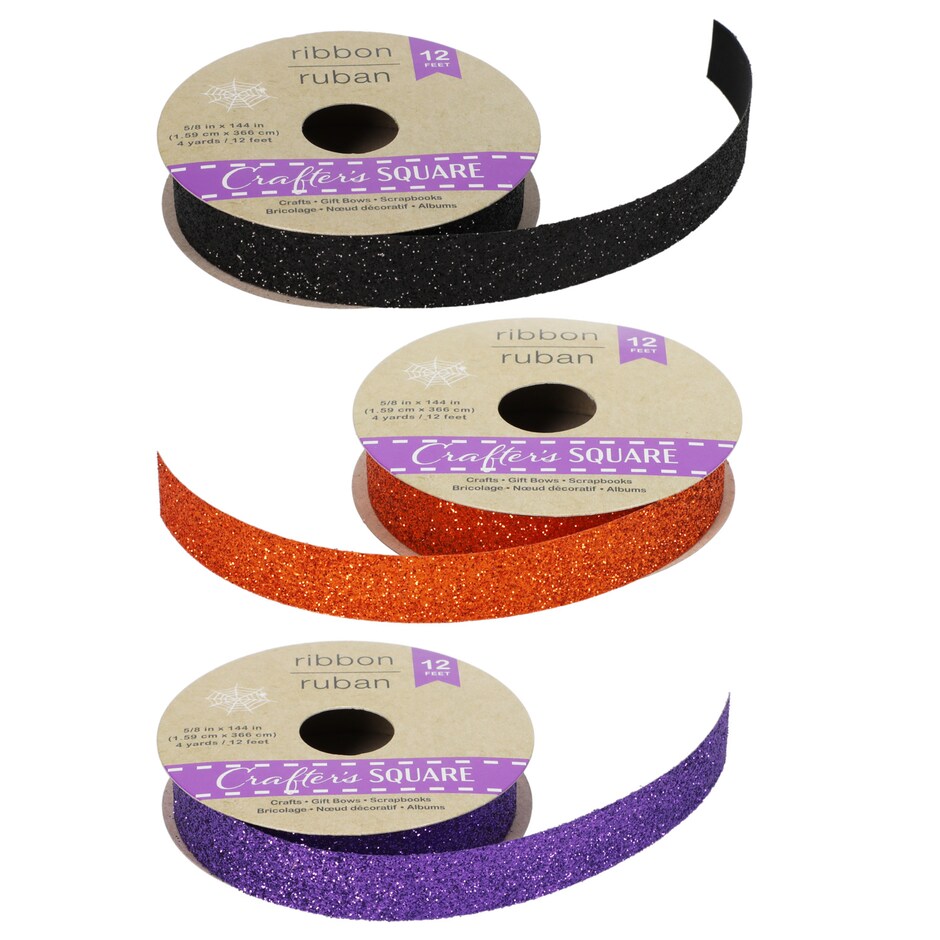 Crafters Square Glitter Halloween Ribbon, 12 ft. Rolls