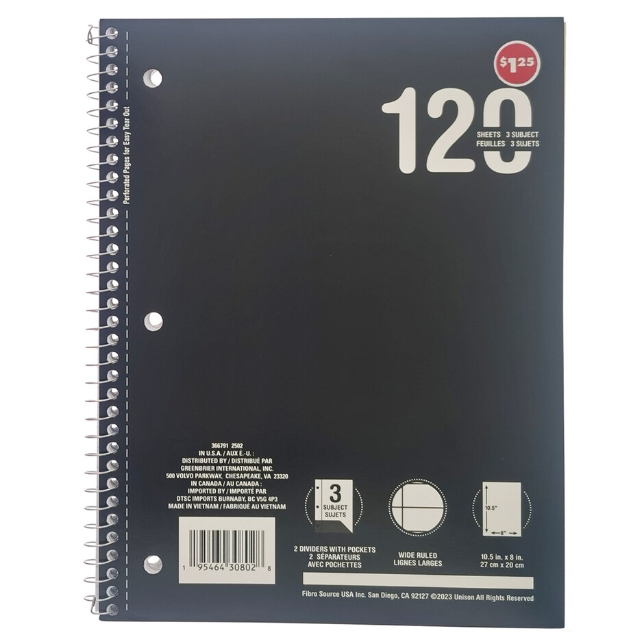 Cuaderno Espiral 3 Materias Rayas Anchas 120 Hojas 3