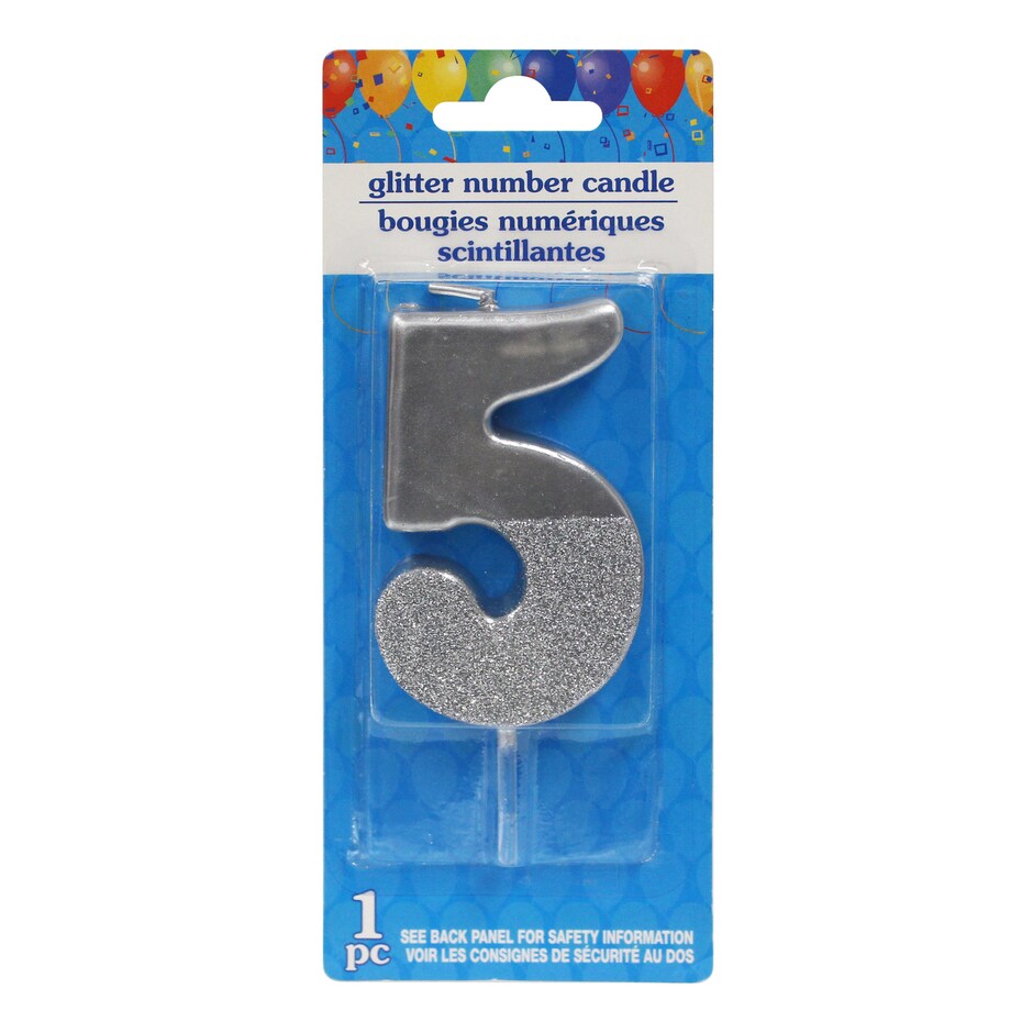 Vela de Numero Plata con Brillo para Cumpleanos y Fiestas 5